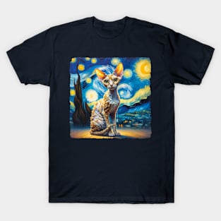 Cornish Rex Starry Night Inspired - Artistic Cat T-Shirt